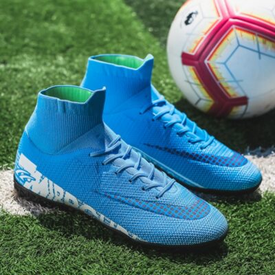 ZHENZU Outdoor Men Boys Soccer Shoes TF/FG Football Boots High Ankle Kids Cleats Training Sport Sneakers Size 35-45