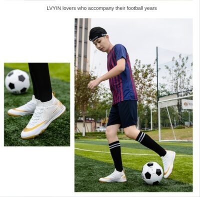 Hot Sale Ultralight Men Football Sports Shoes Gold FG/TF Outdoor Boy Non-slip High-top Soccer Training Boots Sneakers 30-45#